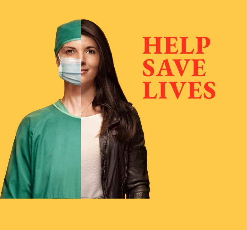 help save lives banner with woman